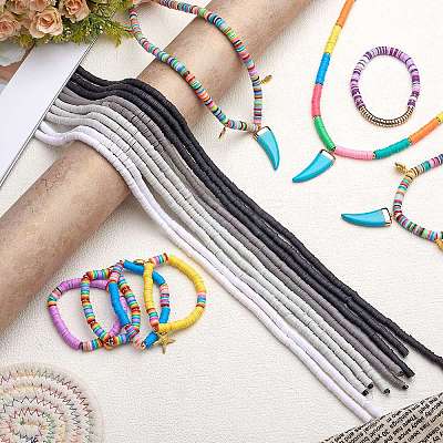 10 Strands 4 Colors Flat Round Handmade Polymer Clay Beads CLAY-SZ0001-99-1