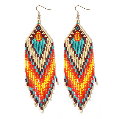 Bohemian Handmade Glass Seed Beads Hexagon Dangle Earrings ZA8204-5-1