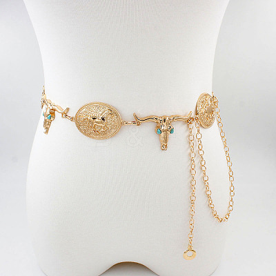 Vintage Alloy Geometric Oval Cattle Head Link Chain Waist Belly Chains for Women FS-WGD731C-12-1