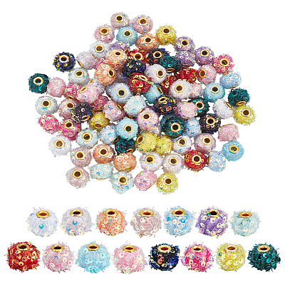 90Pcs 15 Colors Polyester & Plastic Paillette European Beads FIND-PH0029-13-1