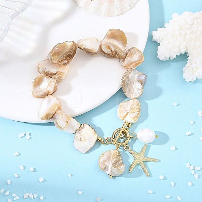 Ocean Alloy Starfish Charm OT Bracelets BJEW-JB14278-1