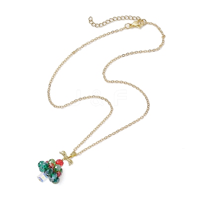 Christmas Tree Glass Beaded Pendant Necklaces NJEW-TA00174-1
