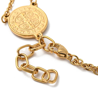 Ion Plating(IP) 201 Stainless Steel Saint Benedict Link Bracelet for Men Women STAS-E160-34G-1