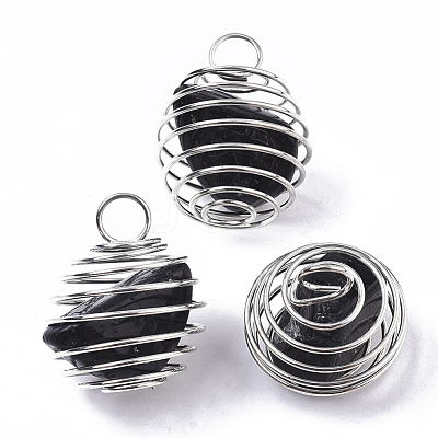 Iron Wrap-around Spiral Bead Cage Pendants IFIN-R239-02P-1