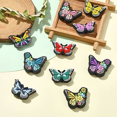 10Pcs 10 Styles Butterfly with Flower Food Grade Eco-Friendly Silicone Beads SIL-CJ0002-99-1