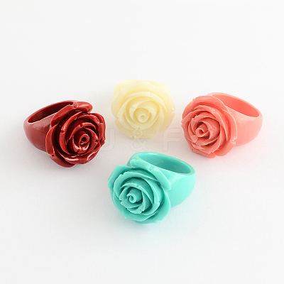 Rose Flower Synthetic Coral Rings RJEW-S019-M-1
