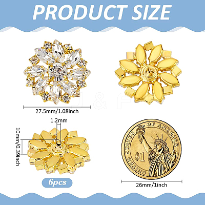 6Pcs Alloy Rhinestone 1-Hole Shank Buttons BUTT-FG0001-42D-1