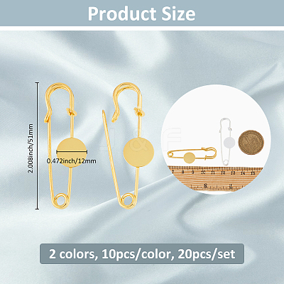 20Pcs 2 Colors Brass Safety Pins Brooch Findings KK-FH0007-85A-1