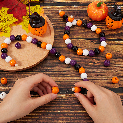 Halloween Theme 5 Strands Spray Painted Natural Wood Beads Strands WOOD-SP0001-02B-1