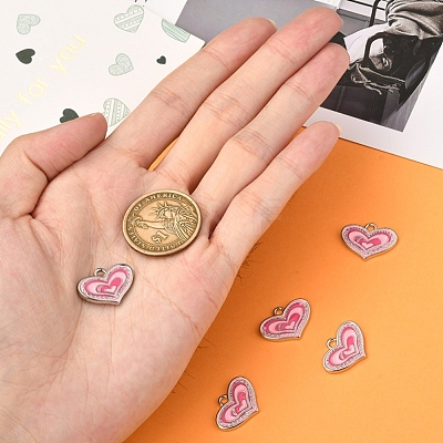 Pink Alloy Enamel Heart Charm Pendants Great for Mother's Day Gifts Making X-ENAM-19.5X19.5-1