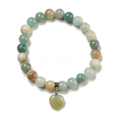 8.5mm Round Natural Flower Amazonite Beaded Stretch Bracelets BJEW-C074-01R-1