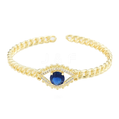 Cubic Zirconia Horse Eye Open Cuff Bangle BJEW-G651-04G-02-1
