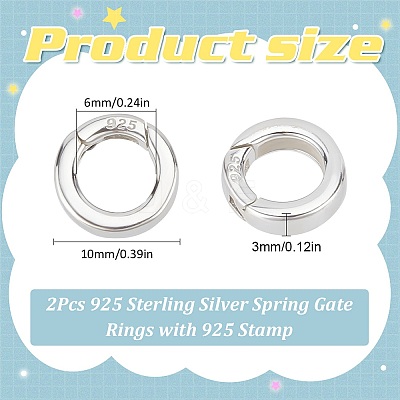 2Pcs 925 Sterling Silver Spring Gate Rings with 925 Stamp STER-SC0001-27-1