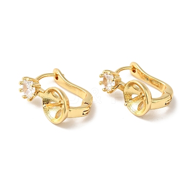 Brass with Clear Cubic Zirconia Hoop Earring Findings with Latch Back Closure KK-G434-01G-1