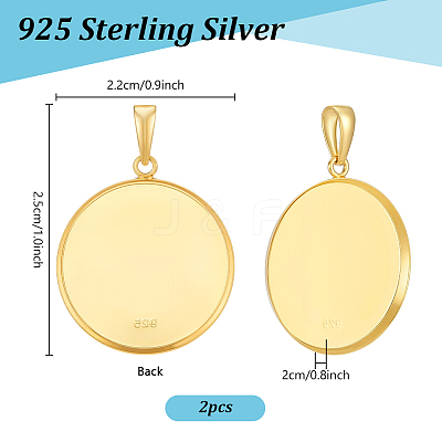 2Pcs 925 Sterling Silver Flat Round Pendant Cabochon Settings STER-PH0005-10G-1