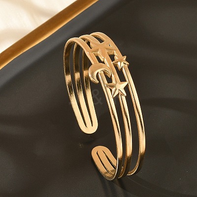 304 Stainless Steel Cuff Bangles for Women BJEW-B120-07G-03-1
