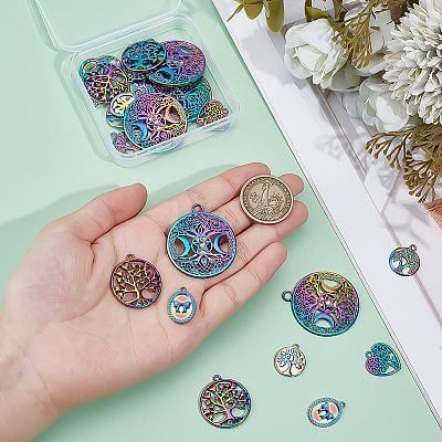 30Pcs 6 Styles Hollow Rainbow Color Alloy Pendants FIND-PH0027-91-1