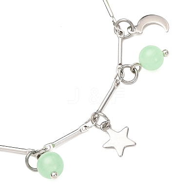 Stainless Steel and Natural & Dyed Malaysia Jade Charm Bracelets BJEW-JB12418-03-1