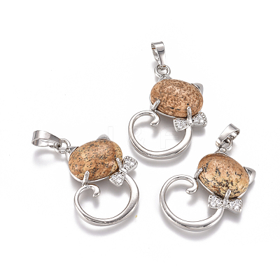 Natural Picture Jasper Kitten Pendants G-L512-R16-1