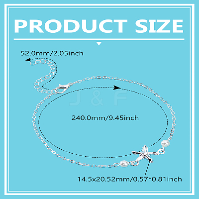 1Pc Starfish Alloy & Plastic Pearl Anklets AJEW-LP0007-56-1