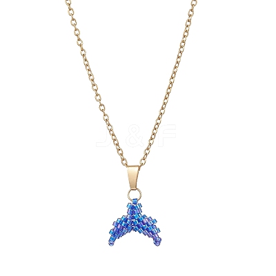MIYUKI Delica Beads Beaded Mermaid Tail Pendant 304 Stainless Steel Cable Chain Necklaces for Women NJEW-MZ00130-05-1