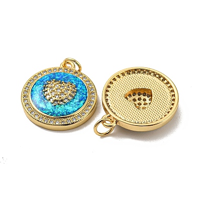 Valentine's Day Brass Micro Pave Cubic Zirconia with Synthetic Opal Pendants KK-D096-02H-G-1