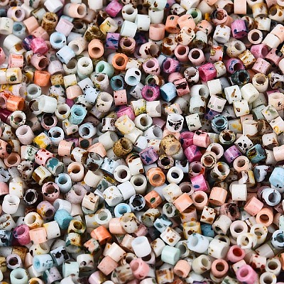 Spray Painted Picasso Cylinder Glass Seed Beads GLAA-T028-12A-06-1