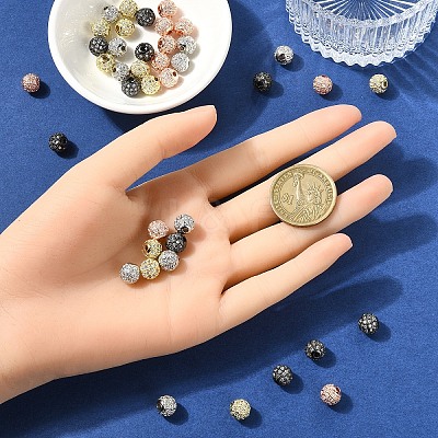 10Pcs Round Brass Micro Pave Cubic Zirconia Beads ZIRC-YW0001-26B-1