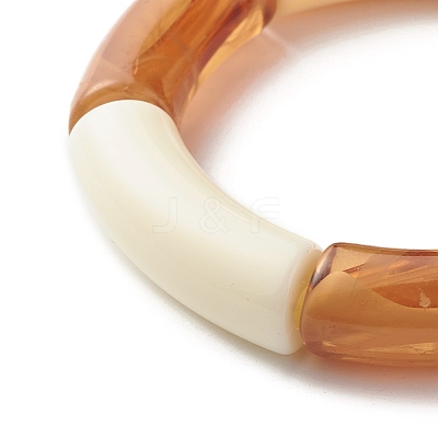 Chunky Curved Tube Beads Stretch Bracelet for Teen Girl Women BJEW-JB06991-02-1