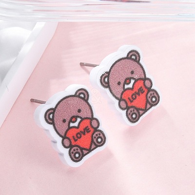Wood Stud Earrings EJEW-M063-01G-1