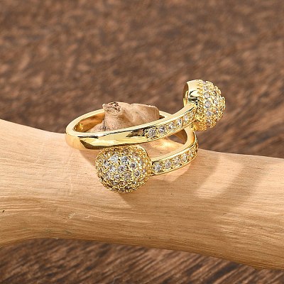 Brass Micro Pave Cubic Zirconia Open Cuff Rings for Women LS-RJEW-F171-02G-1