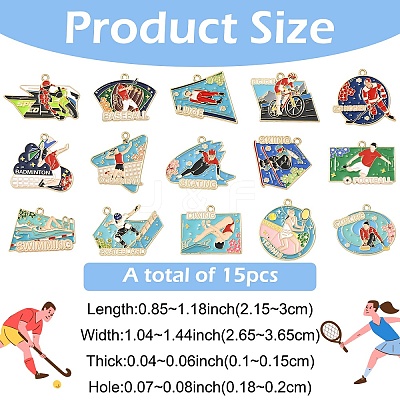15Pcs 15 Styles Sports Alloy Enamel Pendants ENAM-YW0008-46-1