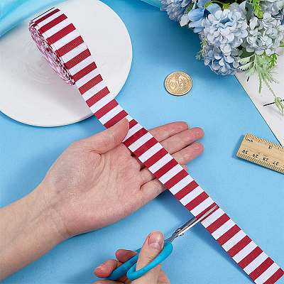 Polyester Stripe Pattern Ribbon OCOR-WH0078-526A-01-1