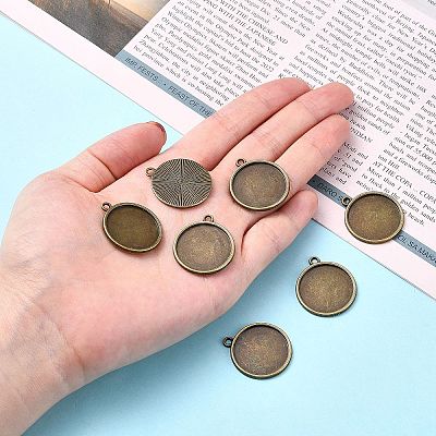 Flat Round Alloy Pendant Cabochon Settings LS-PALLOY-N0088-37AB-NF-1