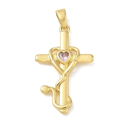 Brass Micro Pave Pink Cubic Zirconia Pendants CU-CBA280C-09G-1