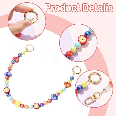 4Pcs Acrylic & Plastic & Resin Bead Heart Apple Bag Extender Chains and Steel Dice Brooches HJEW-YW00110-1