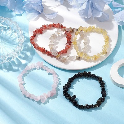 12 Constellation Natural Mixed Gemstone Chip Beaded Stretch Bracelets Sets for Women Men BJEW-JB10264-06-1
