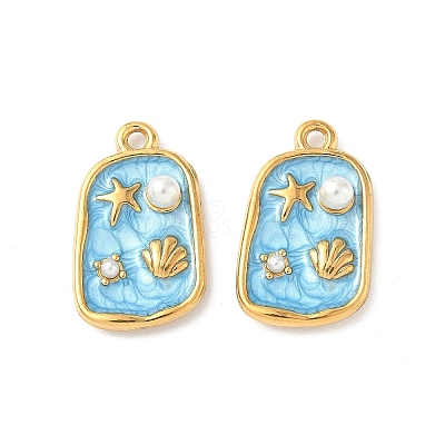 304 Stainless Steel Enamel Shell Shape Pendants STAS-I346-05G-01-1