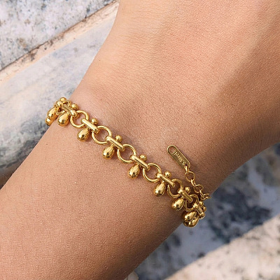 304 Stainless Steel Teardrop Link Chain Bracelets for Women SA-CBA9061-01G-1