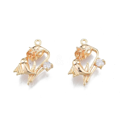 Brass Micro Pave Clear Cubic Zirconia Pendants KK-G432-12G-1