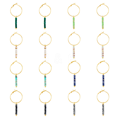 8 Pair 8 Style Natural & Synthetic Mixed Gemstone Beaded Column Drop Earrings EJEW-AB00040-1