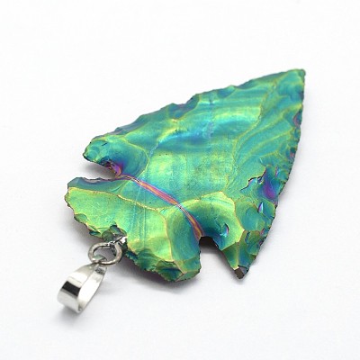 Electroplated Natural Indian Agate Pendants G-P396-05P-03-1