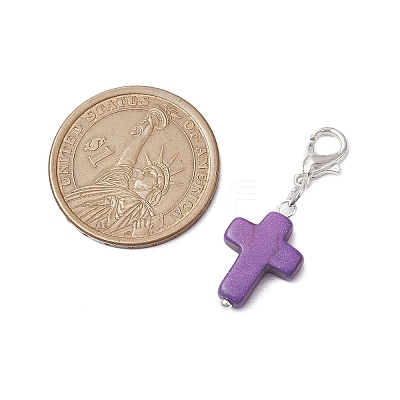 6Pcs Synthetic Turquoise Cross Pendant Decorations HJEW-JM02499-1