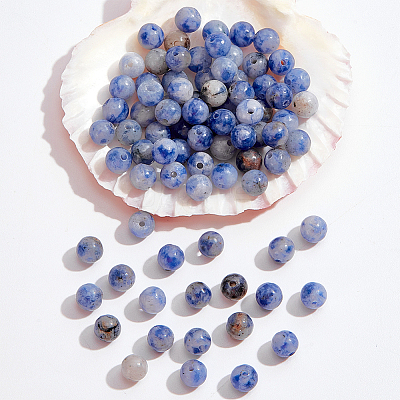 5 Strands Round Natural Blue Spot Jasper Beads Strands G-NB0004-58-1