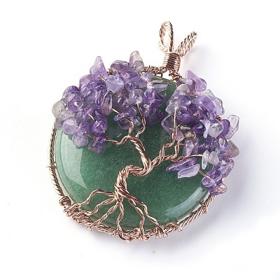 Natural Green Aventurine & Amethyst Big Pendants G-G771-B01-1
