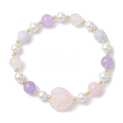 Heart Natural Aquamarine & Rose Quartz & Amethyst Beads Stretch Bracelets for Women BJEW-JB11759-1