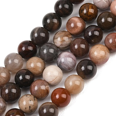 Natural Petrified Wood Round Bead Strands G-F266-08-6mm-1