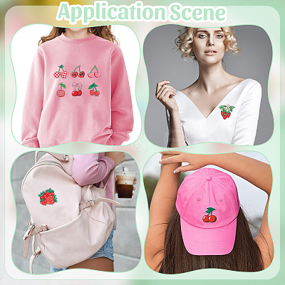 38Pcs 2 Sets 2 Styles Strawberry & Cherry Polyester Embroidered Cloth Patch PATC-WR0001-32-1