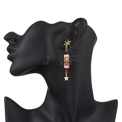 Christmas Theme Brass Clear Cubic Zirconia Dangle Stud Earrings EJEW-MZ00552-02-1