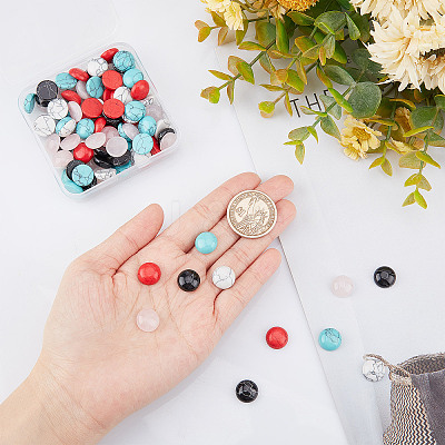 100Pcs 5 Styles Synthetic Turquoise & Natural Rose Quartz Cabochons G-SC0002-33-1